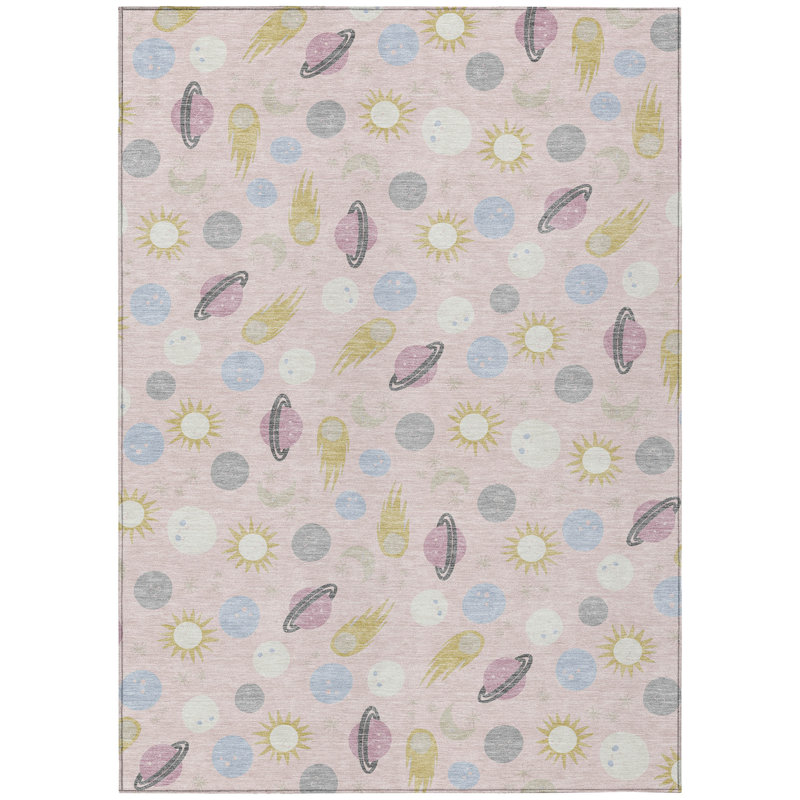 Machine Washable Indoor/Outdoor Chantille ACN2581 Kids Rug, 8' x 10', Pink