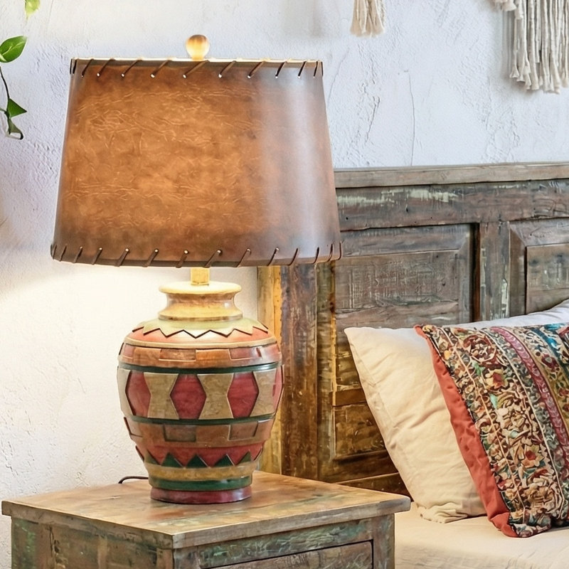 Lampe de table 24 po en résine avec abat-jour brun