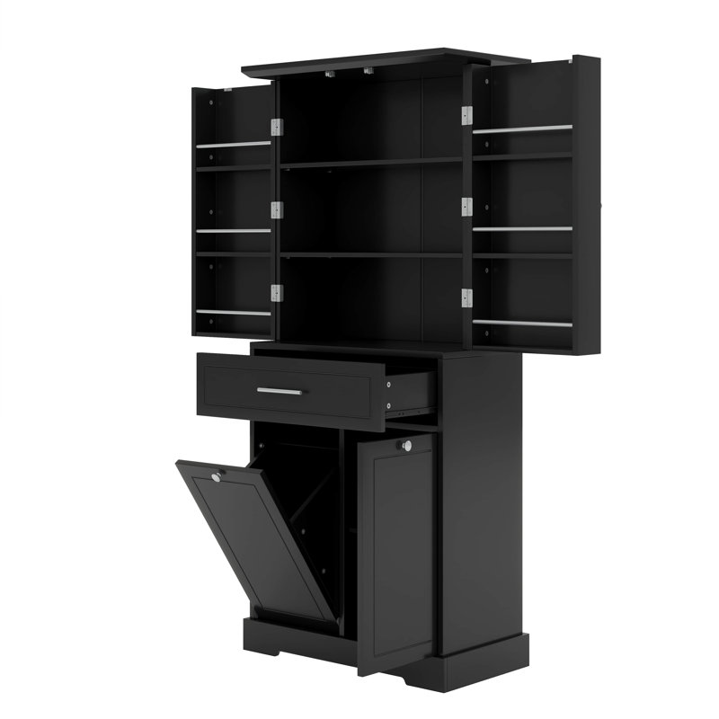 Armoire de rangement avec tiroir et tablette de porte, panier à linge inclinable, Noir