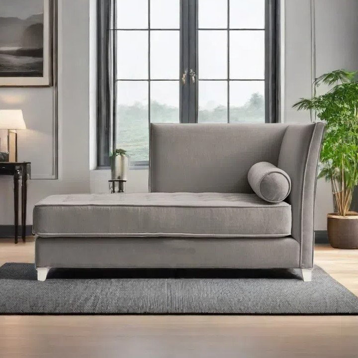 Chaise longue simple à dossier haut en bois massif, Gris, Orienté à droite
