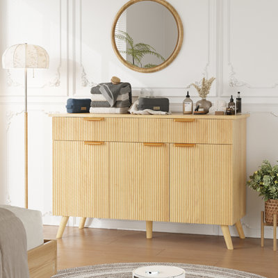 Buffet de cuisine cannelé moderne avec tiroirs, tablettes et portes réglables, finition chêne, L 47,2 po, armoire à tiroirs à usage domestique divers, buffet, couleur, l 15,7 po, rangement flexible