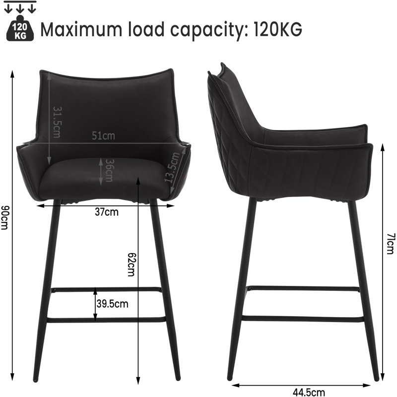 Anjum Upholstered Counter Stool, Anthracite