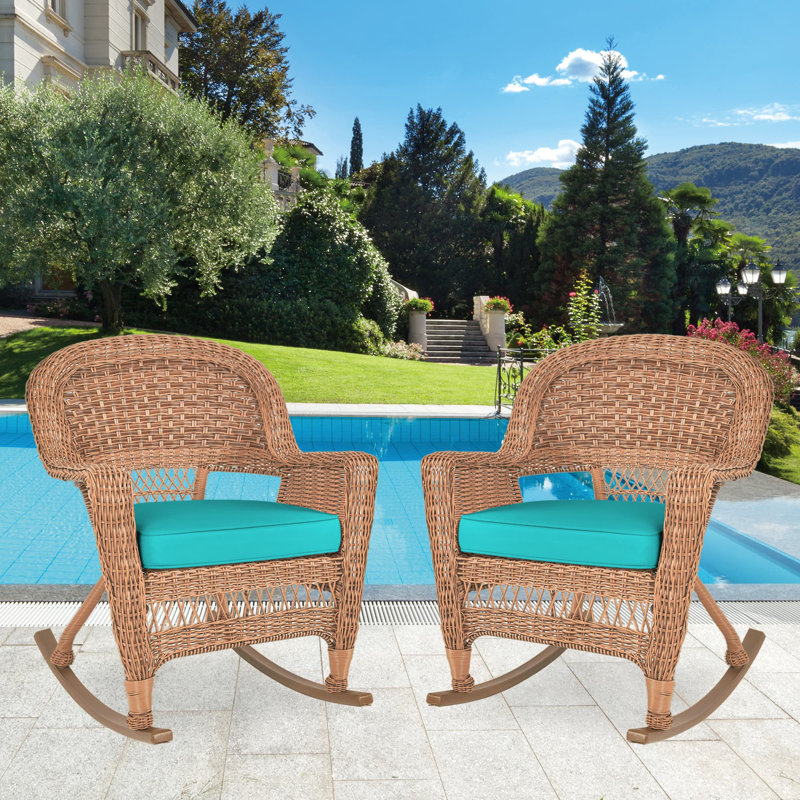 Chaise berçante en osier Raenesha, Miel, Turquoise