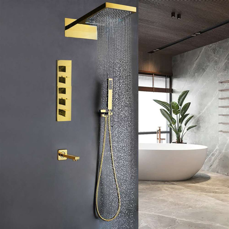 Mecca Gold Wall Mount Shower Set with Handheld and Tub Faucet
