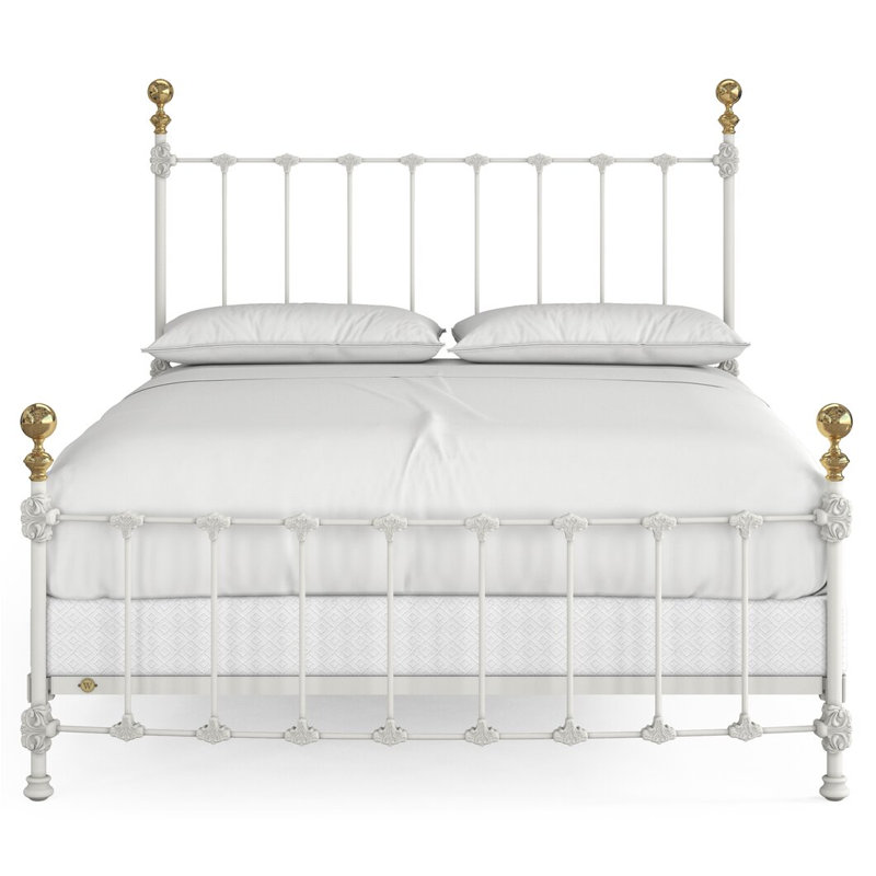 Lit Palatial en fer et laiton, Très grand lit, Matte White/Antique Gold