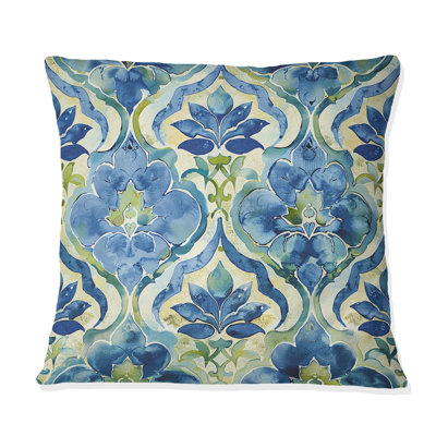 Blue  Traditional Floral Trellis Dream - Traditional Throw Pillow