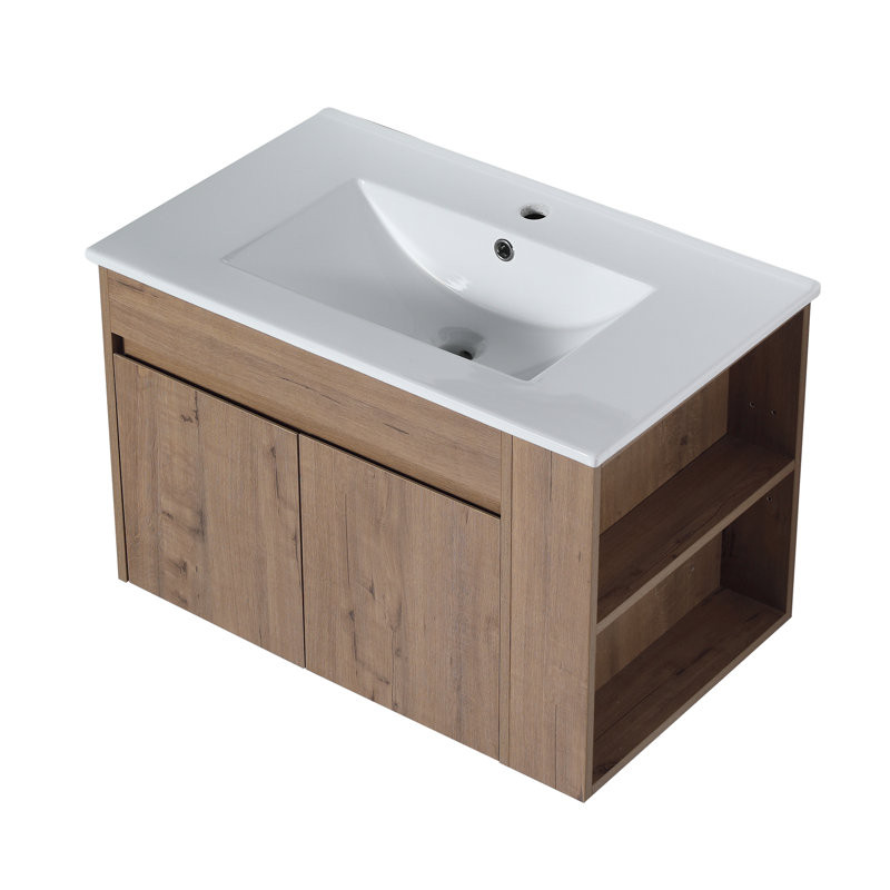 Meuble-lavabo de salle de bain avec lavabo en céramique blanc et tablette ajustable