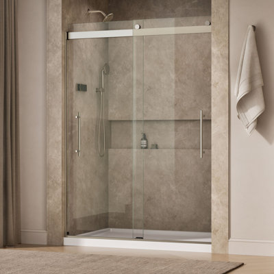 Levity Plus Less Sliding Shower Door, 81-5/8" H x 56-5/8 - 59-5/8" W, With 3/8" Thick Crystal Clear Glass