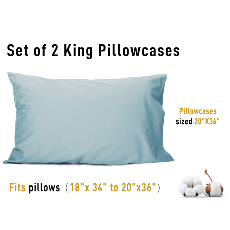 100% Cotton Sateen Pillowcase Envelope Pillowcases Set, Stone Blue, King Pillowcase