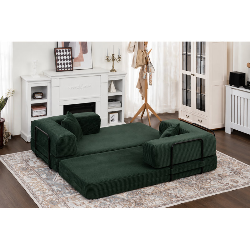  80" Convertible 4-in-1 Sleeper Sofa Bed With Removable Armrests, Green