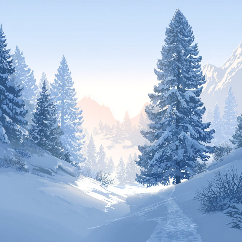 «Snowy Mountain Path», art mural sur toile tendue, 12 po x 12 po