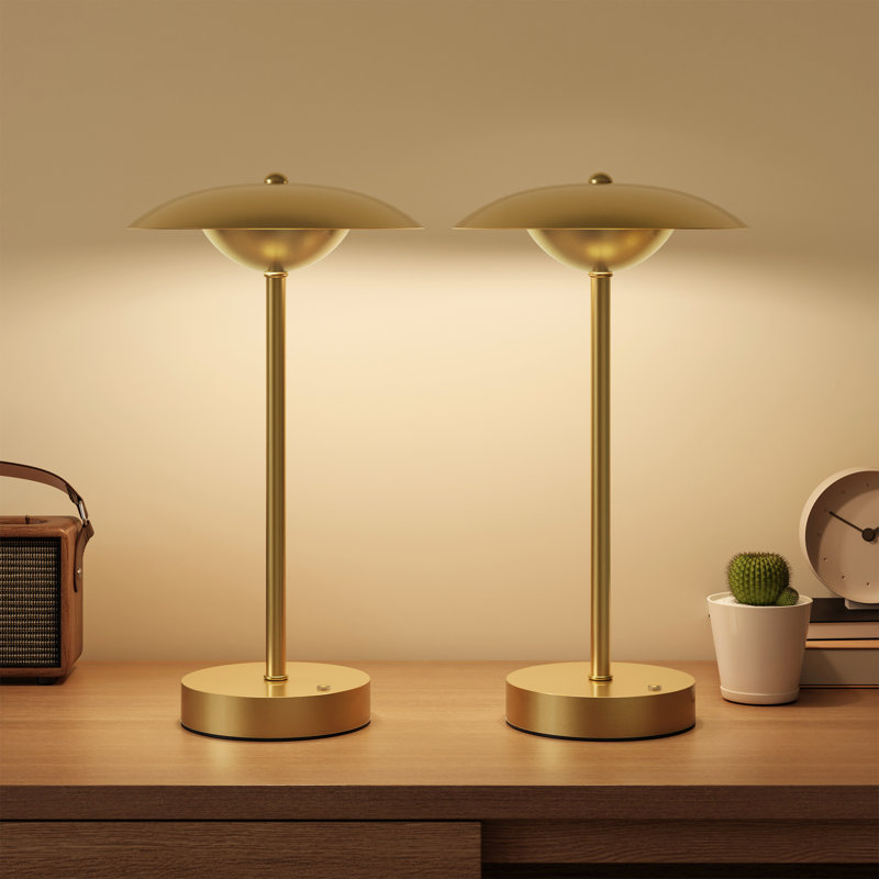 Lampe de table moderne sans fil 14 po, lampe de chevet à intensité variable pour bureau à domicile (ensemble de 2), Or
