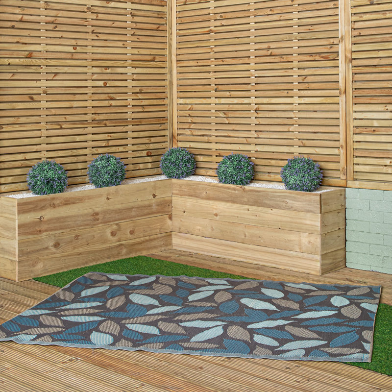Gillian 1.5M X 2.1M Flora Leaves Large Outdoor Alfresco Patio Rug Mat In Blue
