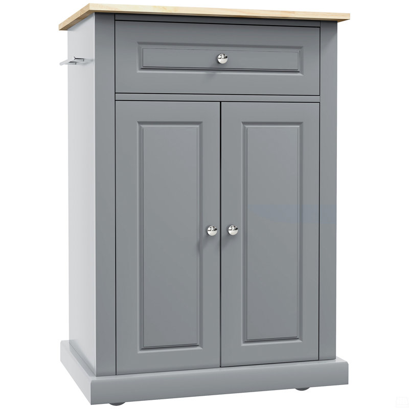 Kitchen Island Cart, Portable Serving Trolley Table With Drawer, Adjustable Shelf And 2 Towel Racks