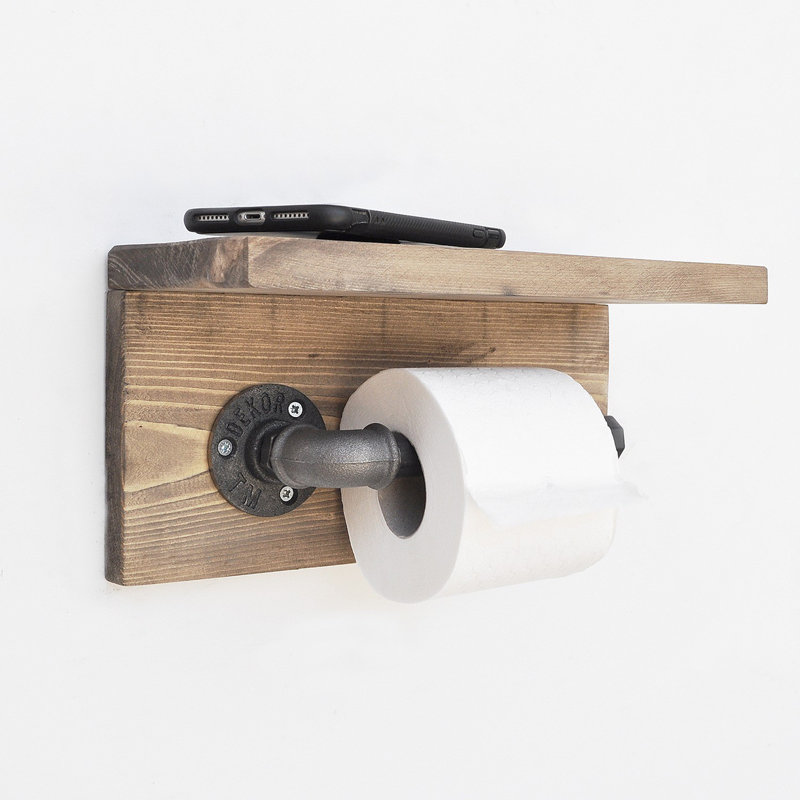 Industrial Pipe Hook, 100% Spruce Wood & Metal, 11.8 x 5.5 x 4.7 inches | Bearing Capacity: 6.6 lbs | Wall-Mounted Design in Walnut & Black | Perfect for Home, Office, or Workshop Decor, Stylish & Functional