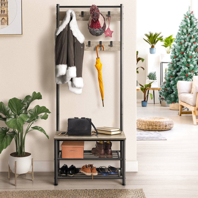 Iron Freestanding 9 - Hook Coat Rack, Grey