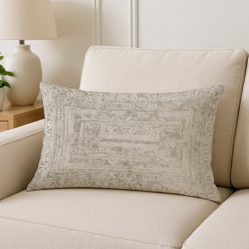 Coussin décoratif intérieur / extérieur gris Modern Modern, Rectangle H 25 po x l 18 po, Géométrique beige 3