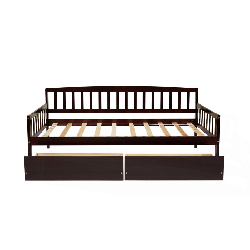 Lit de jour simple en bois de pin avec deux tiroirs de rangement, canapé-lit avec plateforme de 10 lattes de soutien