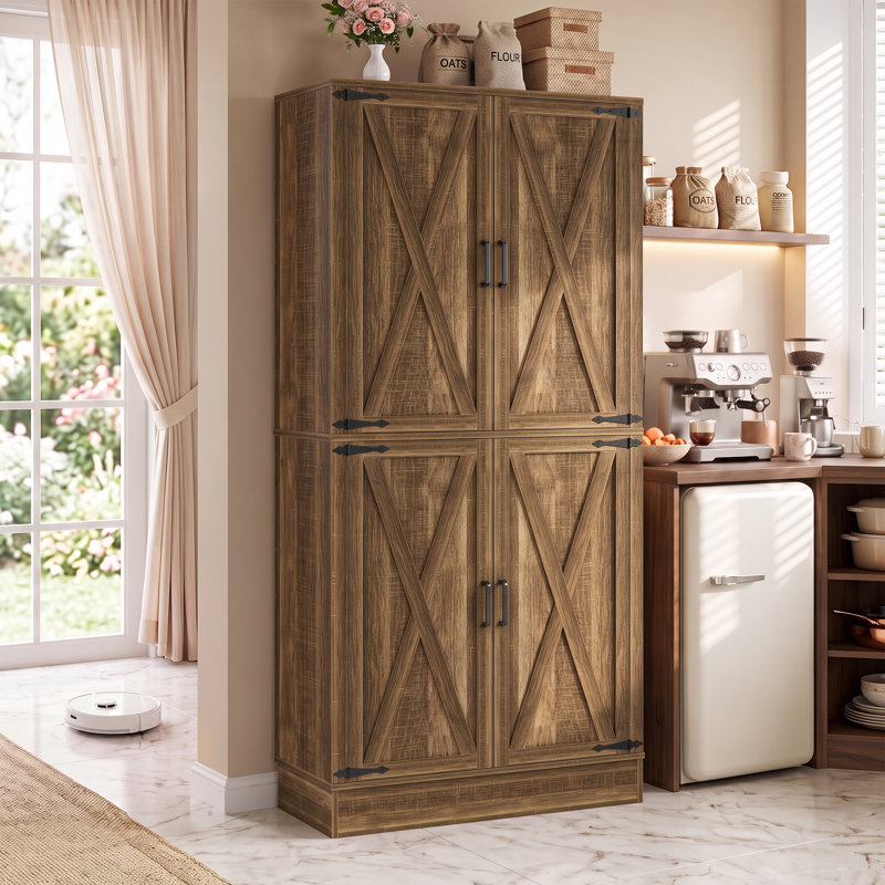 71" Farmhouse Kitchen Pantry Storage Cabinet With 4 Adjustable Shelves And Drawer, 23.6"W, Weathered Brown