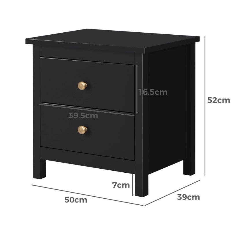 Akeia 50cm W Manufactured Wood Bedside Table, Black