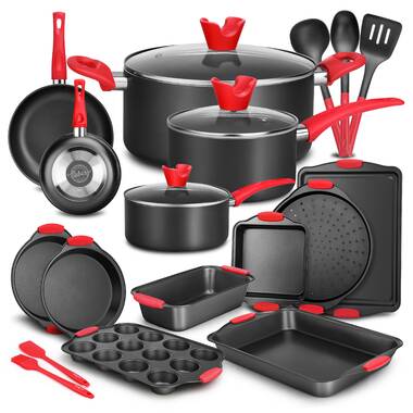 Nutrichef 6-piece Nonstick Bakeware Set - Carbon Steel Baking Tray Set W/  Heatsafe Red Silicone Handles, Oven Safe Up To 450°f, Loaf Muffin : Target