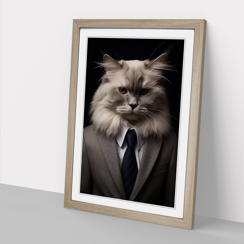 Ragdoll Cat in a Suit Painting No.3 - Framed Print, 64cm H x 46cm W x 2cm D, Oak Framed