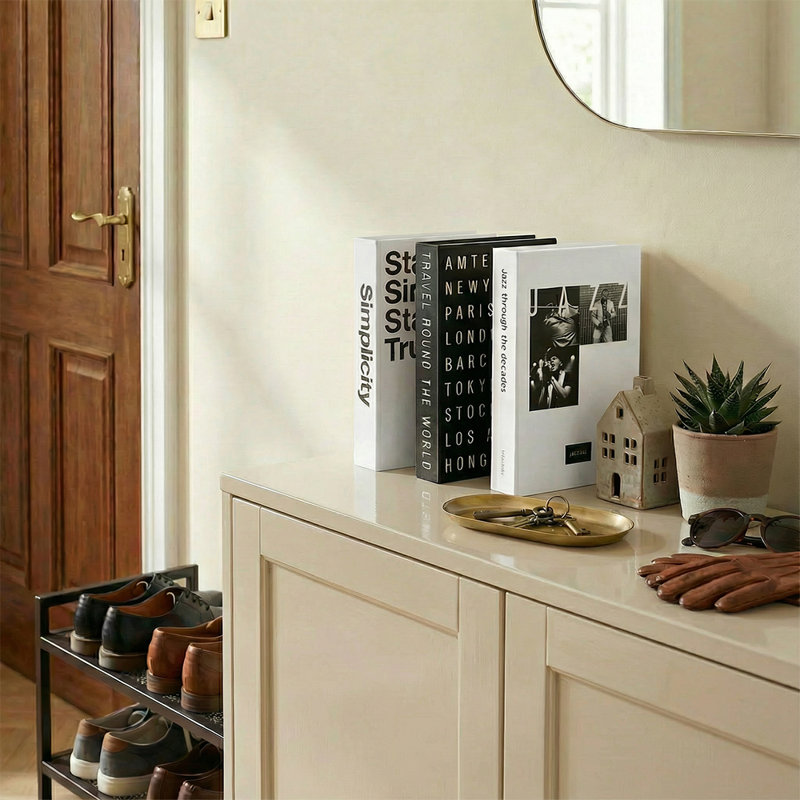 Boîte à livres décorative blanche et noire, S / 3