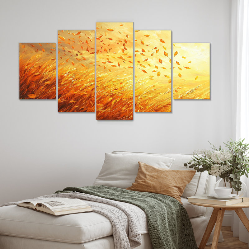 Windy Leaves In The Countr Field II - feuilles, art mural - ensemble d'art mural traditionnel diamant