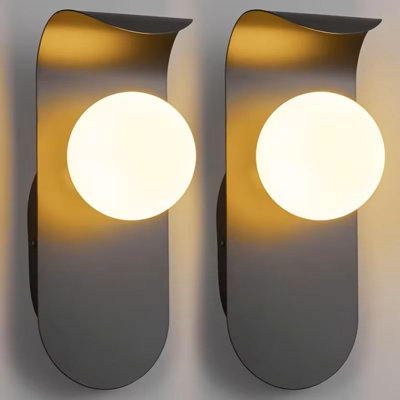 Glass Ball Wall Sconces Set Of Two Indoor Decorative Wall Light Modern Arc Hardwired Globe White Shade Wall Lamp For Living Room Bedroom Pathway Corridor Stairs Hotel Lighting