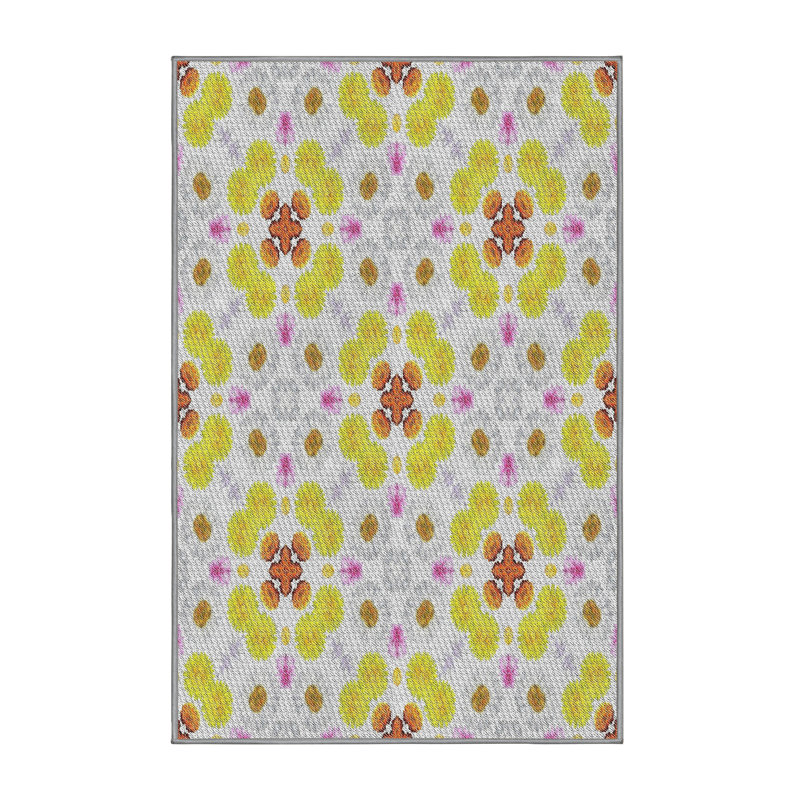 Tapis jaune/brun tissé à la machine, Rectangle 6 pi x 9 pi