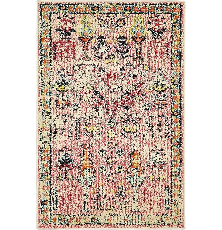 Tapis rose à motif abstrait Ector, Rectangle 6 pi 1 po x 9 pi, Pink