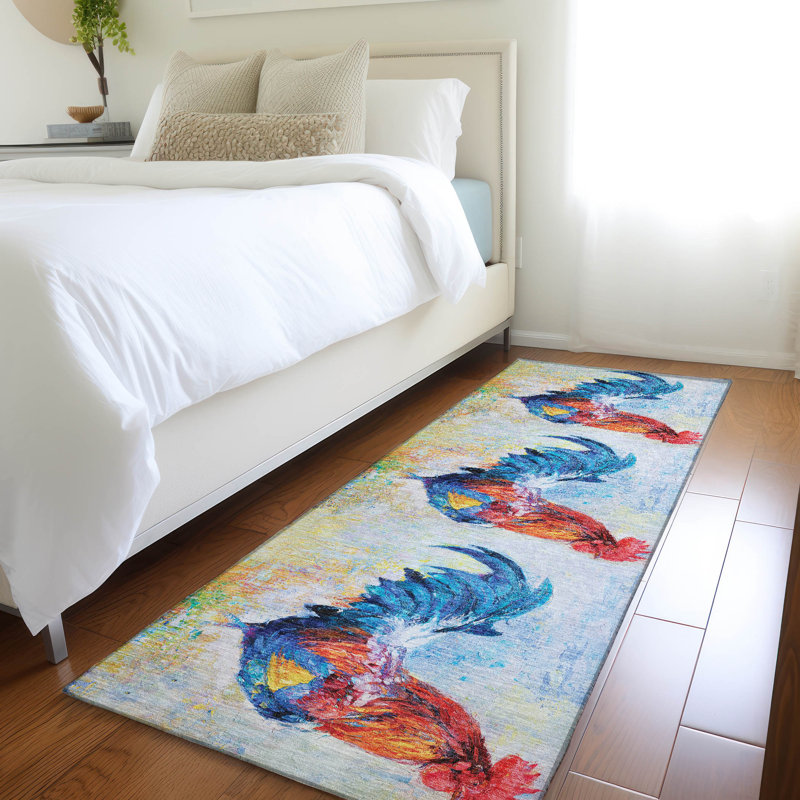 Premium Machine Washable Clemie AMF156 Blue Rug, Runner 2'3" x 7'6"