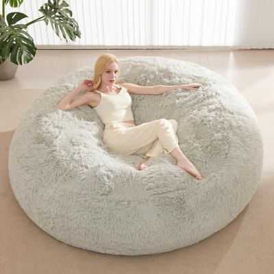 7 Ft Large Bean Bag Chair Cover Only – Plush Faux Fur, Washable, Durable & Soft Seating For Adults, Teens & Kids, Light Grey by Trule