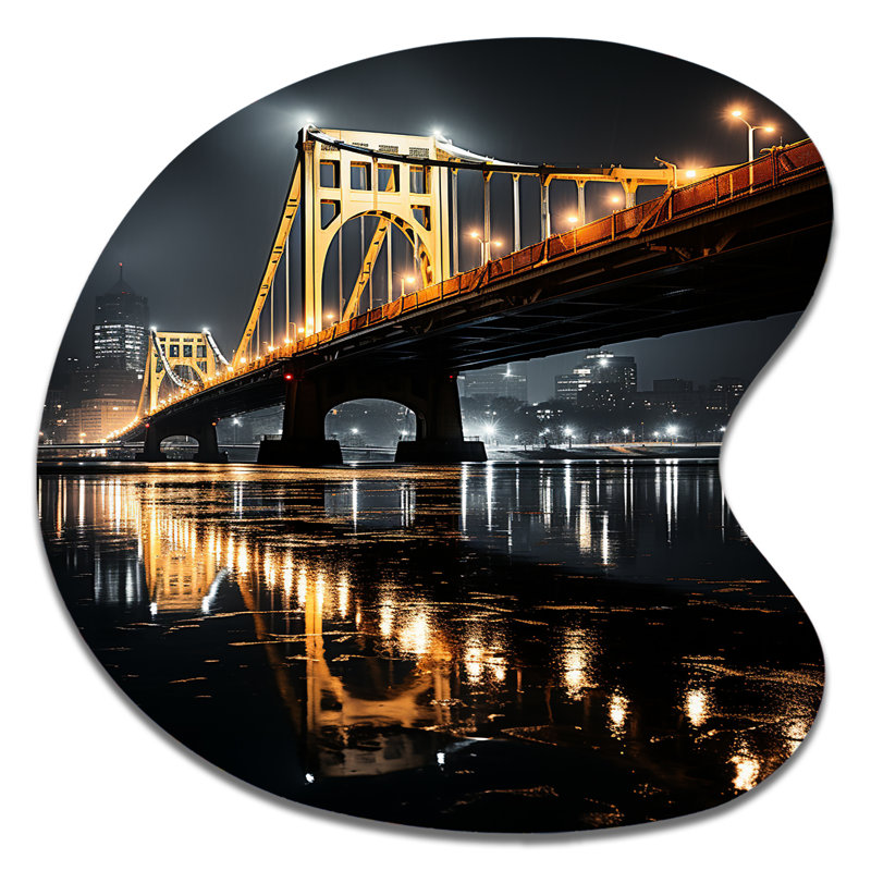 Pittsburgh, magnifique paysage urbain de nuit - art mural asymétrique en métal Pittsburgh, H 33 po x l 33 po