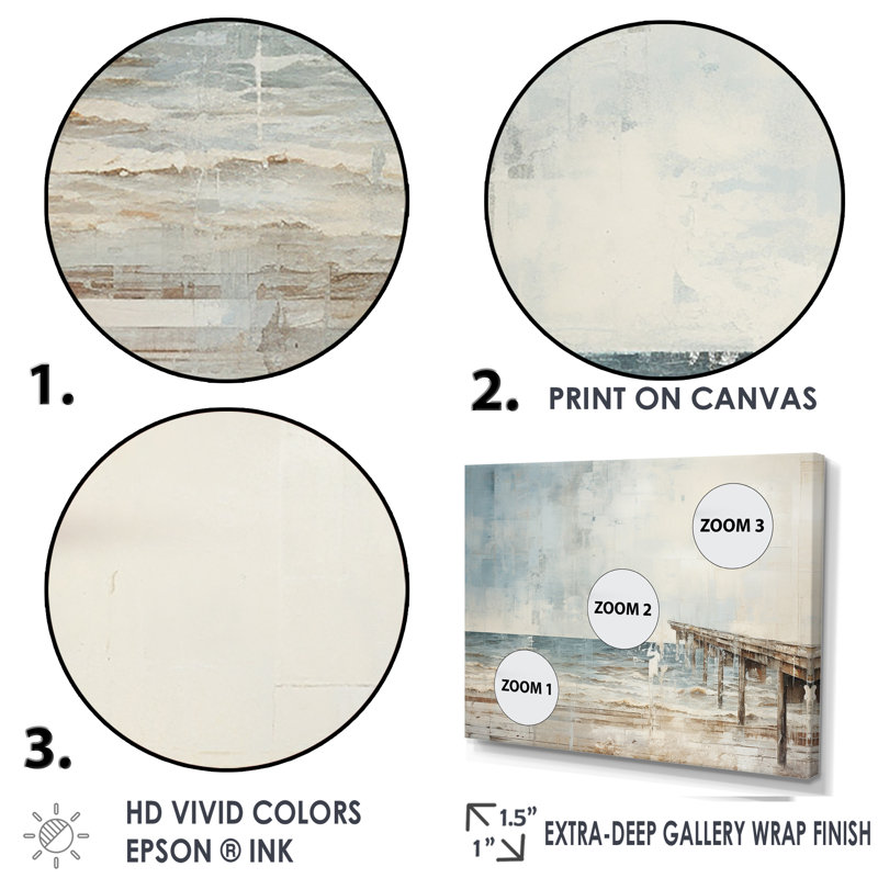 Minimalisme, jetée beige Horizon II - plage et océan, impressions sur toile, H 30 po x l 40 po x P 1,5 po