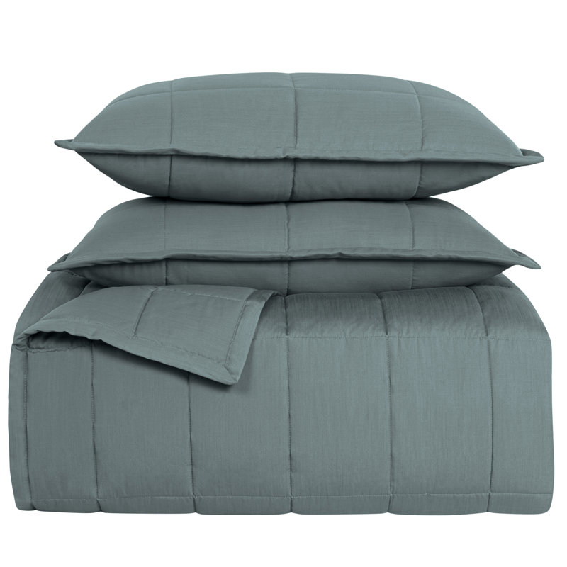 Slub Tencel Coverlet Set, King Bedspread + 2 King Shams, Sea