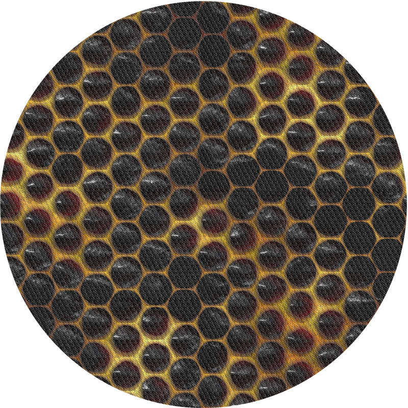 Laine tissé à la machine et polyester noir/jaune Tapis décoratif, Rond 3 pi