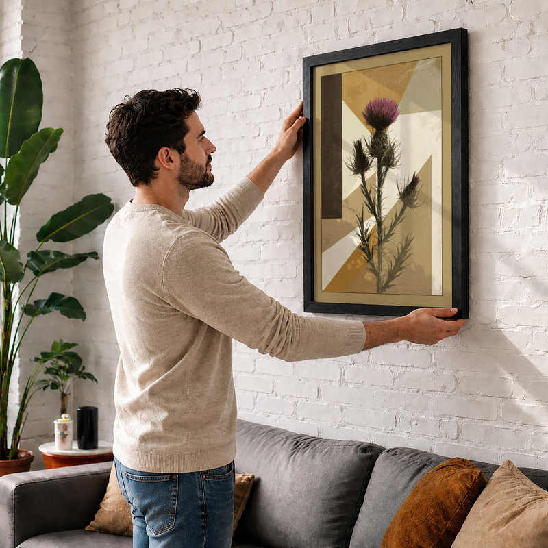 Thistle and Geometry Botanical - Framed Print, Black, A3 - 42.0 x 29.7 cm