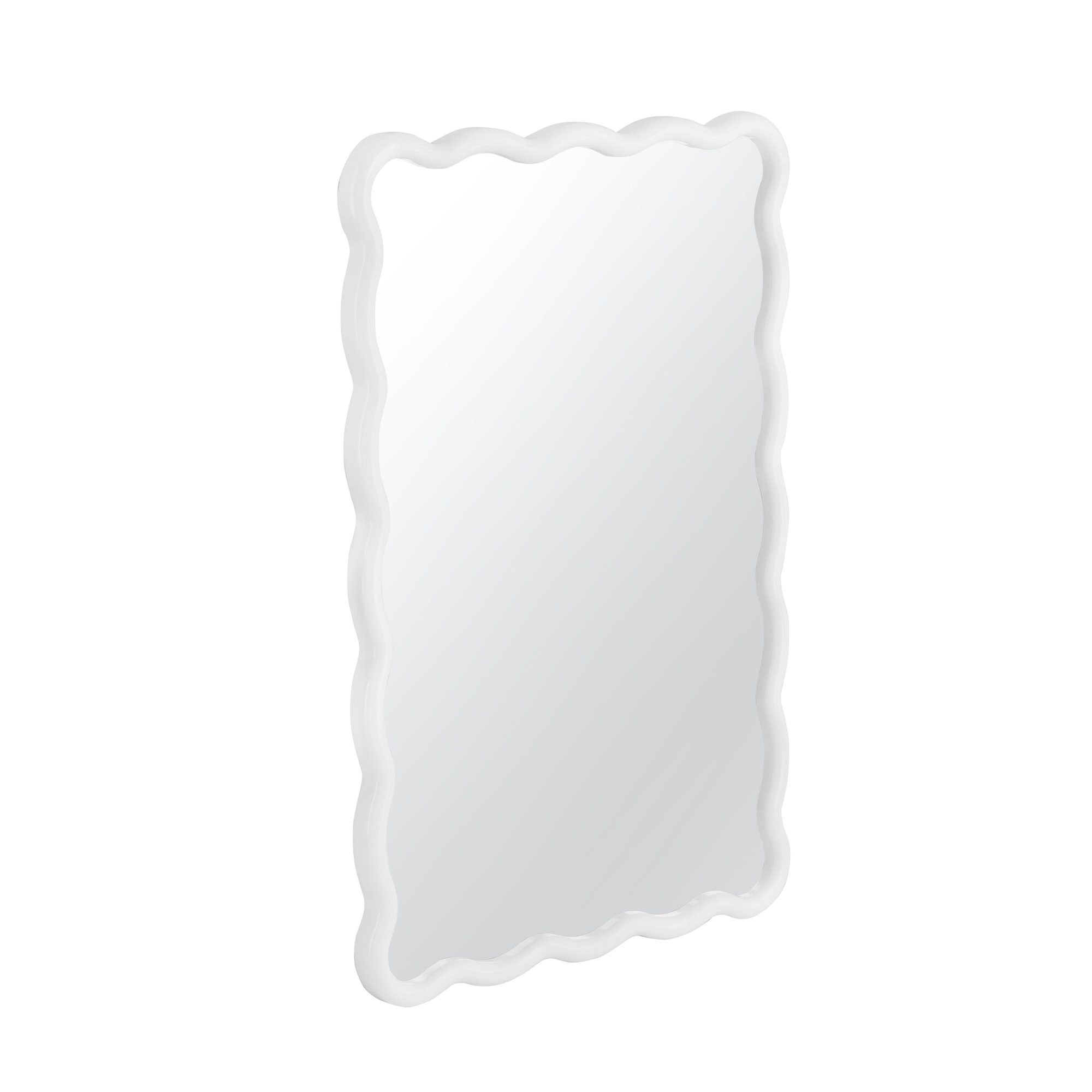 Allurine Solid Wood Wavy Wall Mirror, White