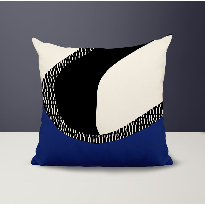 Coussin carré intérieur / extérieur pia, H 19 po x l 19 po, Bleu marine / noir / blanc cassé