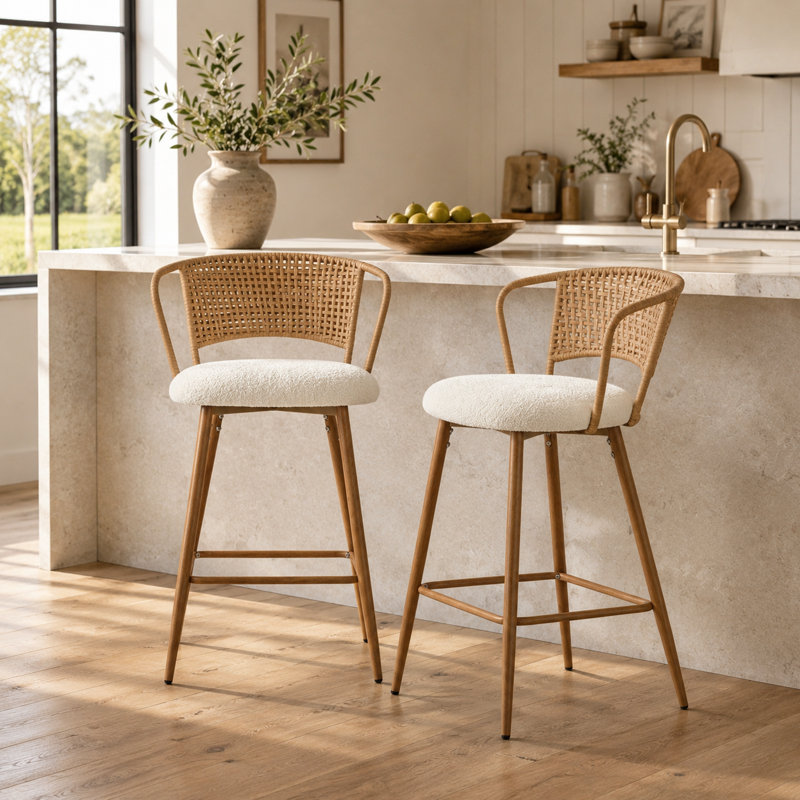 Tabouret de bar moderne et minimaliste en osier respirant à haute résilience
