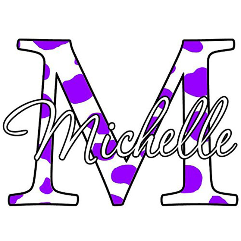 Décalcomanie murale nom imprimé monogramme, H 14 po x l 14 po x P 0,01 po, Mauve, Oui