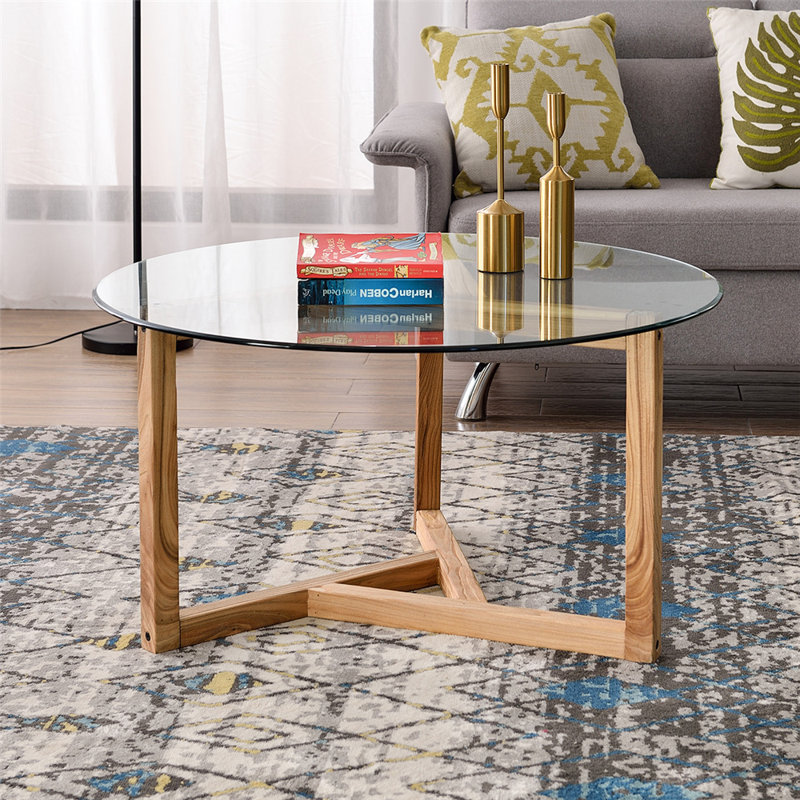 Bueso Glass Top Coffee Table, Oak