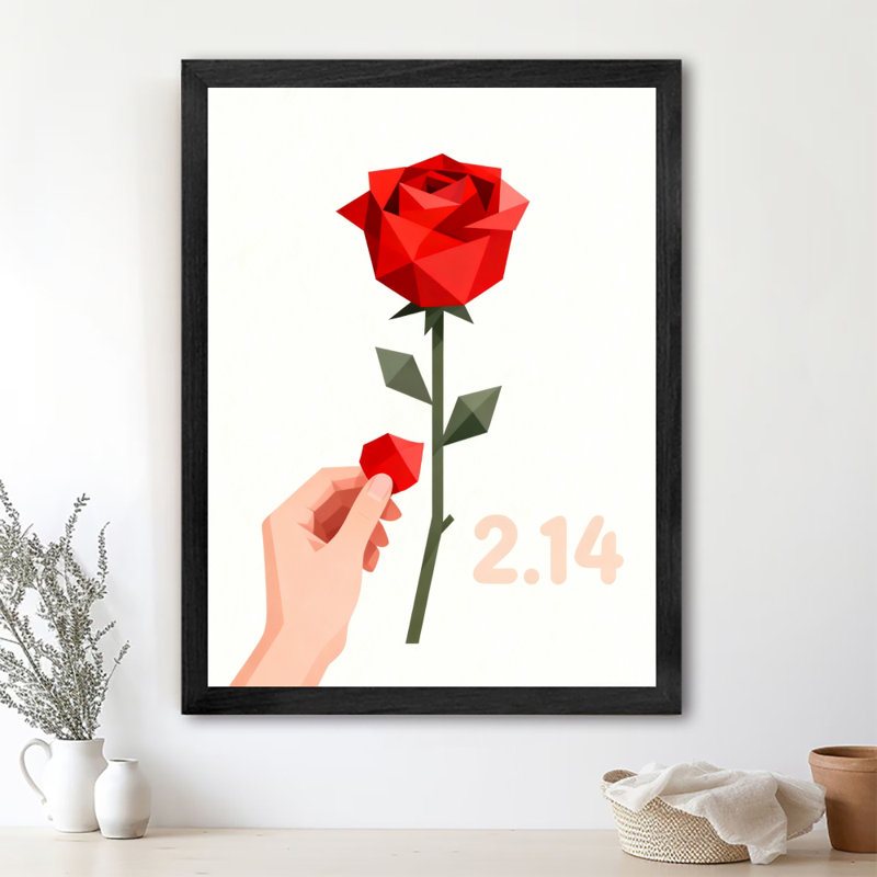 Reproduction d'art encadrée noire rétro rose rouge, H 11 po x l 9 po