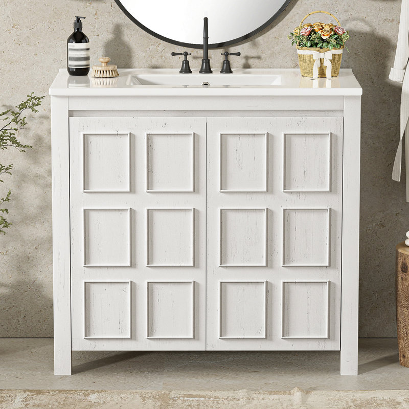 Rangement pour meuble-lavabo 36 po avec lavabo en céramique, Blanc antique