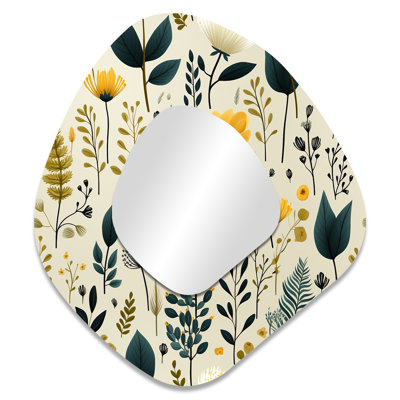 Botanical Neutrals Boho Pattern V - Boho Unique Shape Decorative Mirror, Bohemian Asymmetrical Large Wall Mirror, Printed Metal Art