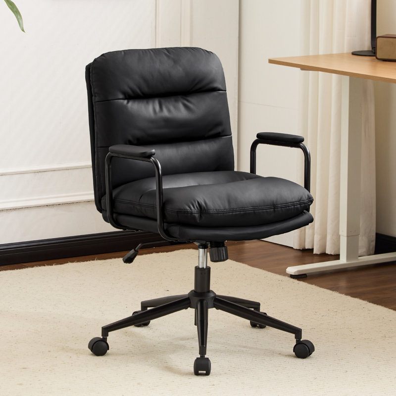 Ergonomic Office Chair 2-Layers Cushioned Faux Cat Paw Leather Armrest Adjustable Height 360° Swivel Home Office Desk Chair 