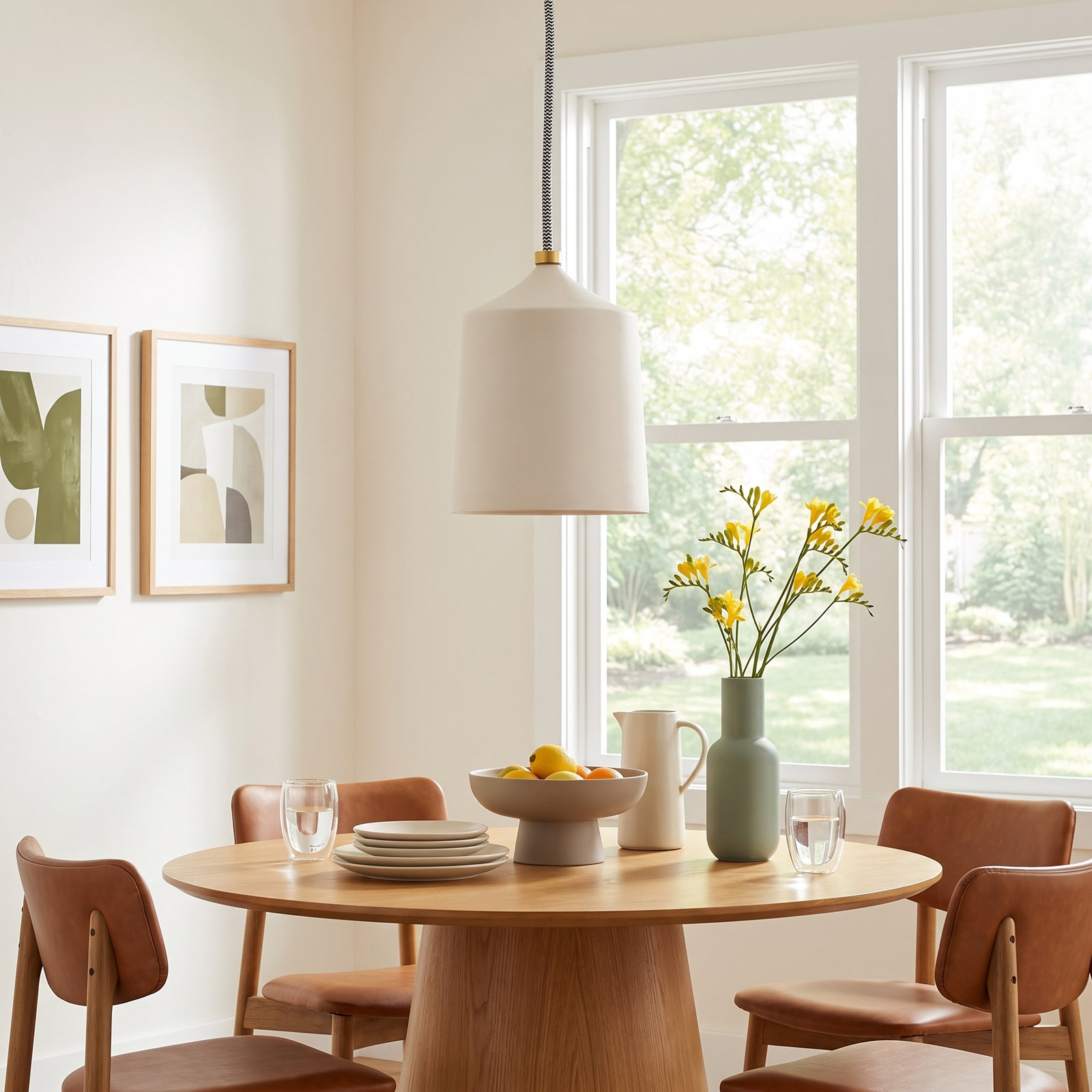 Megan Single Light Pendant, Matte White, Aged Brass