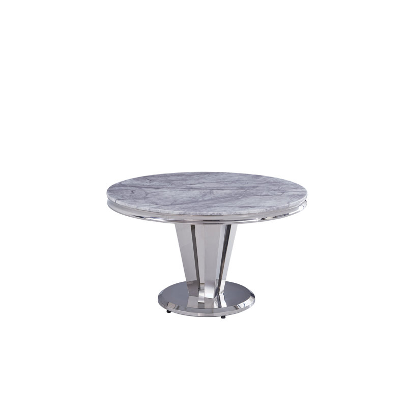 Tattnall Round Faux Marble Top Metal Base Dining Table, Cream, 76" H x 130" W x 130" L