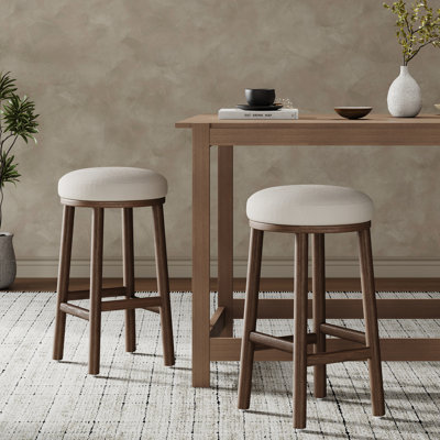 Donald 27.36" Seat Height Rubberwood Counter Stools With Cushioned Seat